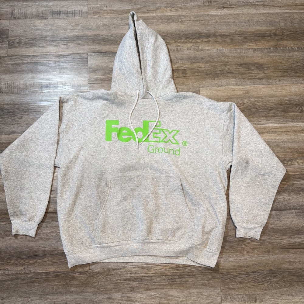Vintage Hanes FedEx Ground Gray Fleece Pullover Hoodie Men's 2XL Long Sleeve